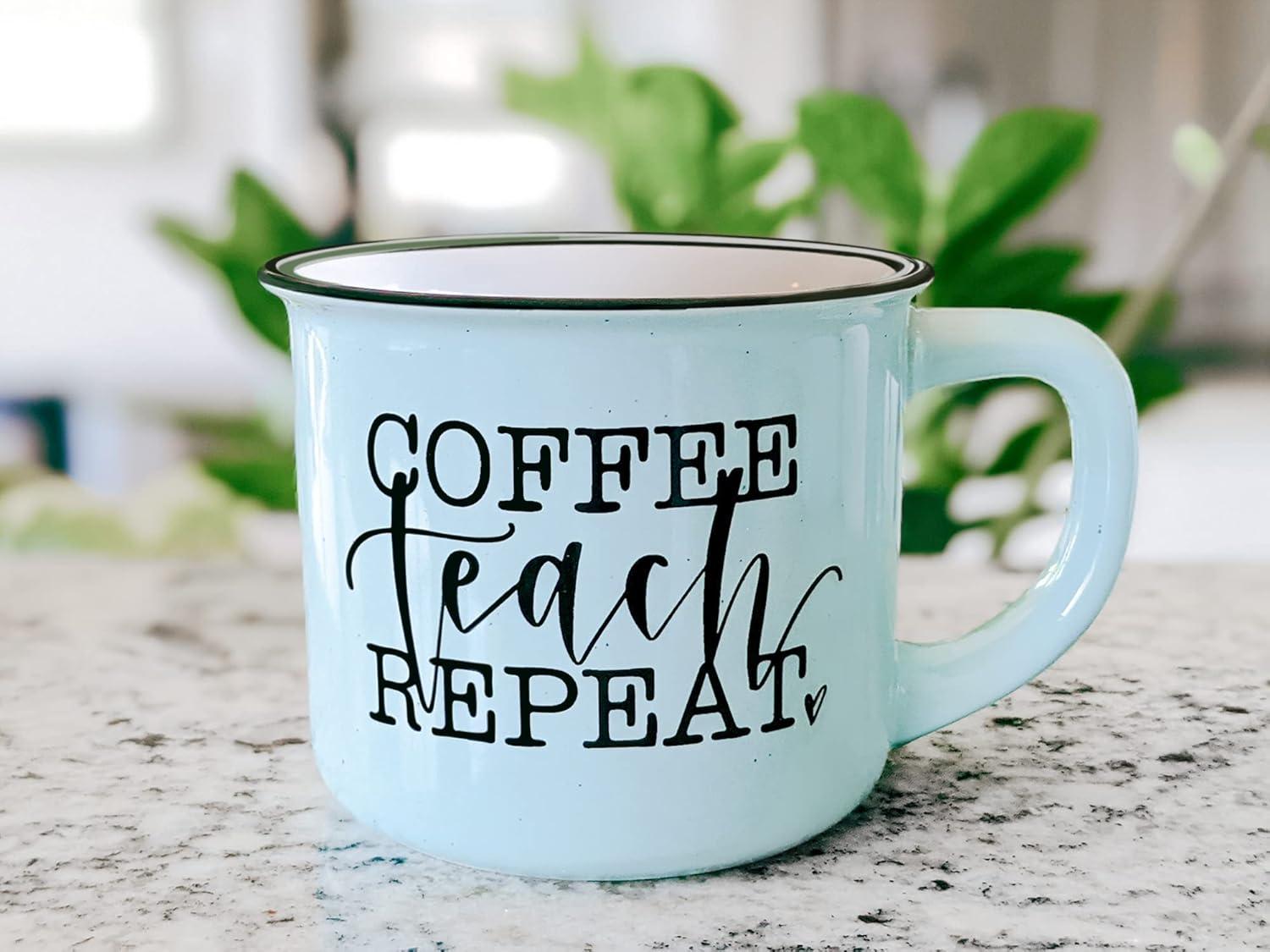 Ceramic Camping Coffee Mug for Teachers – Coffee Teach Repeat (Mint)