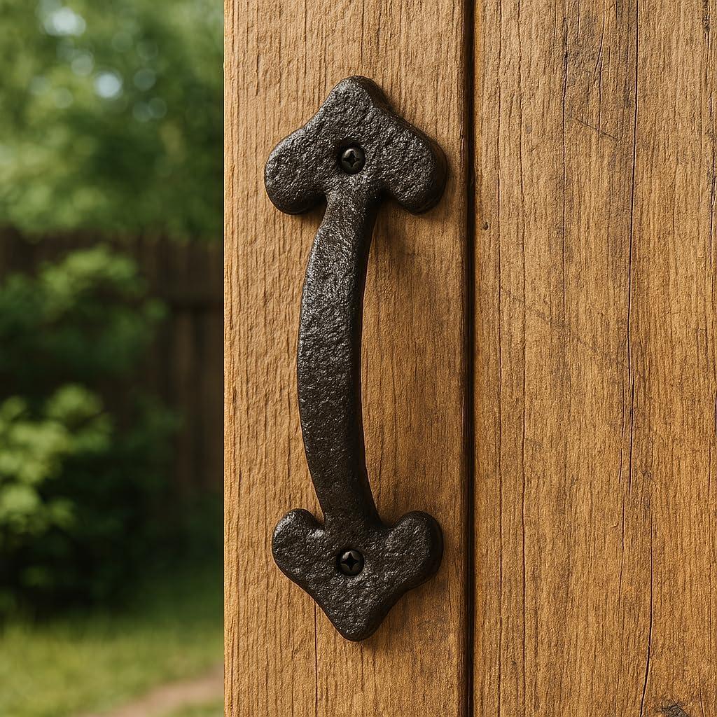 VivaLight 7 Inch Rustic Heart Design Gate Handle, Black Steel Door Pull with Screws, Decorative Hardware for Garden Shed, Garage, Fence, Cabinet, Pantry, Closet, and Interior Doors, Vintage