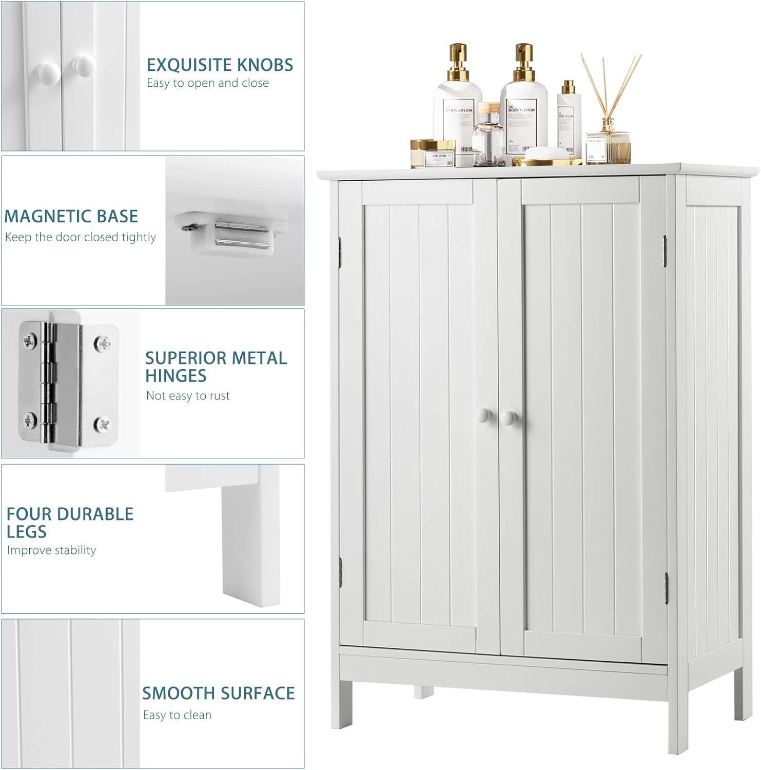 White MDF Bathroom Floor Cabinet with Adjustable Shelving