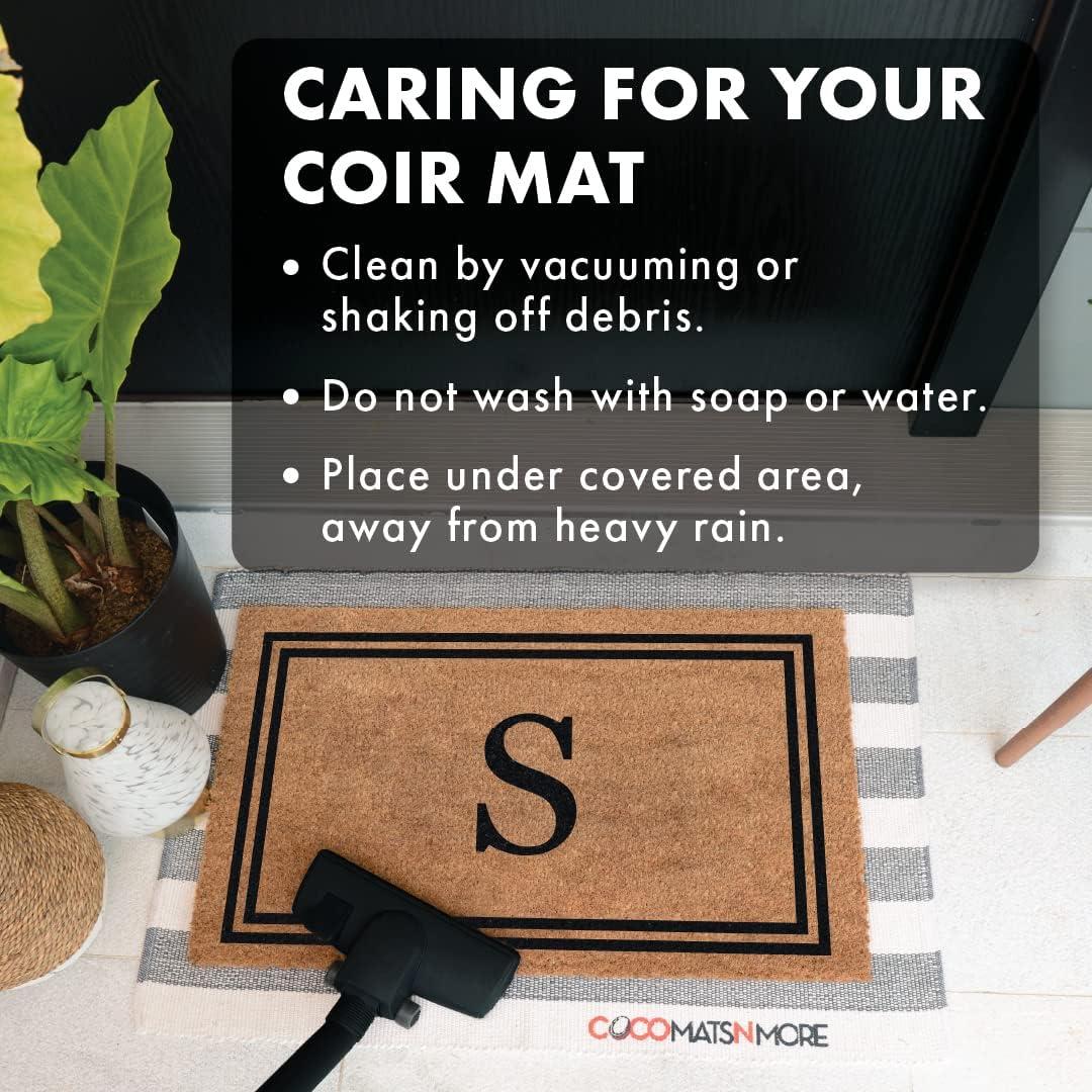 COCO MATS 'N MORE Personalized Door Mat with Monogram for Outdoor Indoor - Non-Slip Coco Coir Front Doormat with Vinyl Backing, Wedding, Housewarming, New Home (18" x 30", Black Double Bordered)