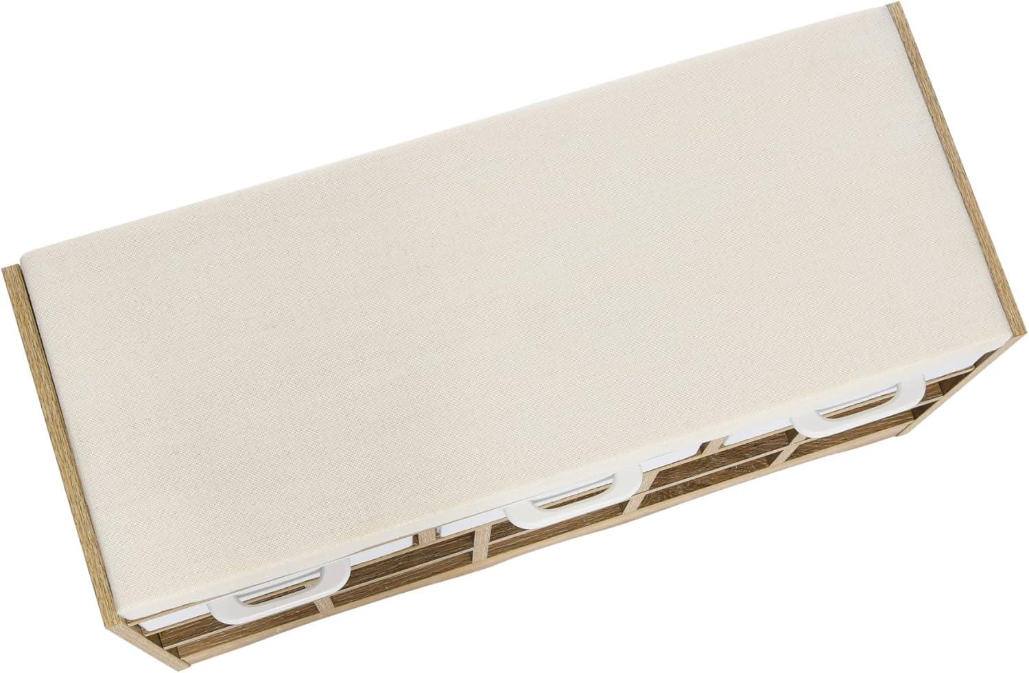 Household Essentials Entryway Storage Bench with 3 Beige Drawers 10 Shoe Compartments and Cushioned Seat in Coastal Oak Rustic Wood Grain