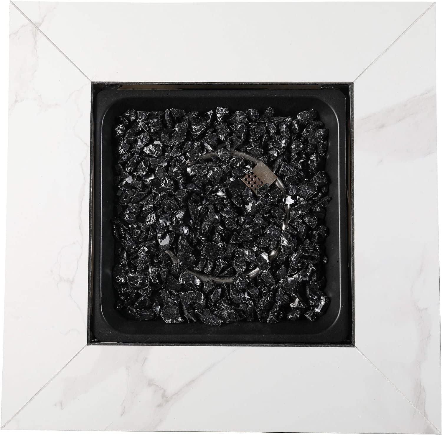 Mr. Bar-B-Q Endless Summer All Weather Outdoor Fire Pit Table with Faux Marble Finish, Black Glass