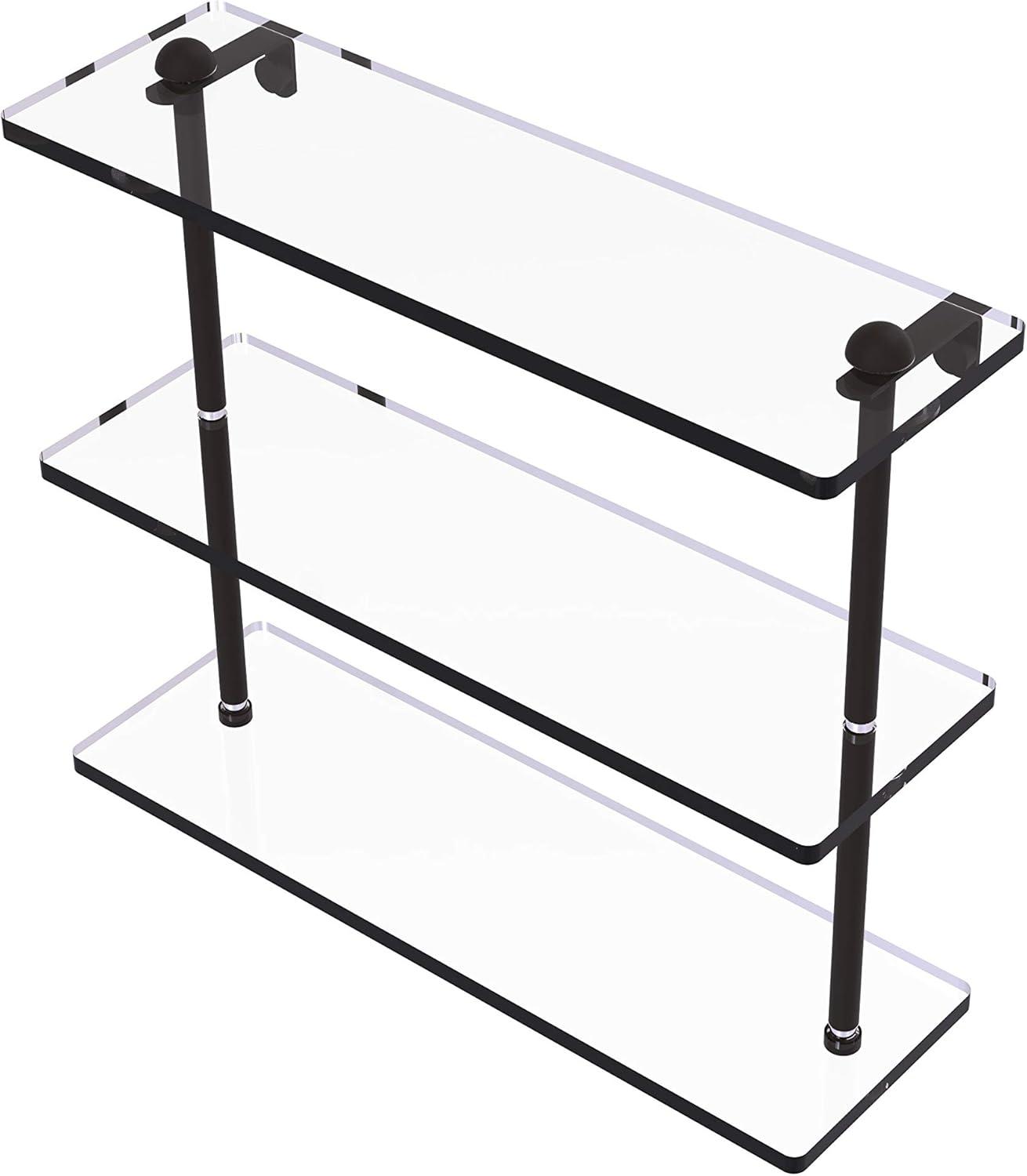 Triple Tiered Vanity Glass Shelf with Beveled Edges - Oil Rubbed Bronze / 16 Inch