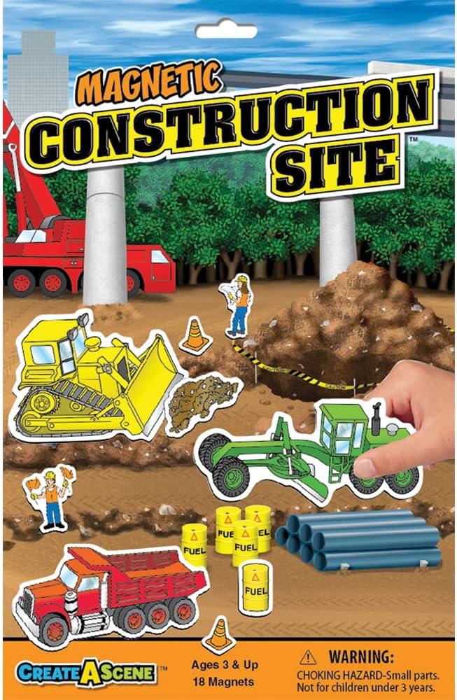PlayMonster Create-A-Scene Magnetic Playset, Construction Site, Multicolor, Ages 3+, Playset