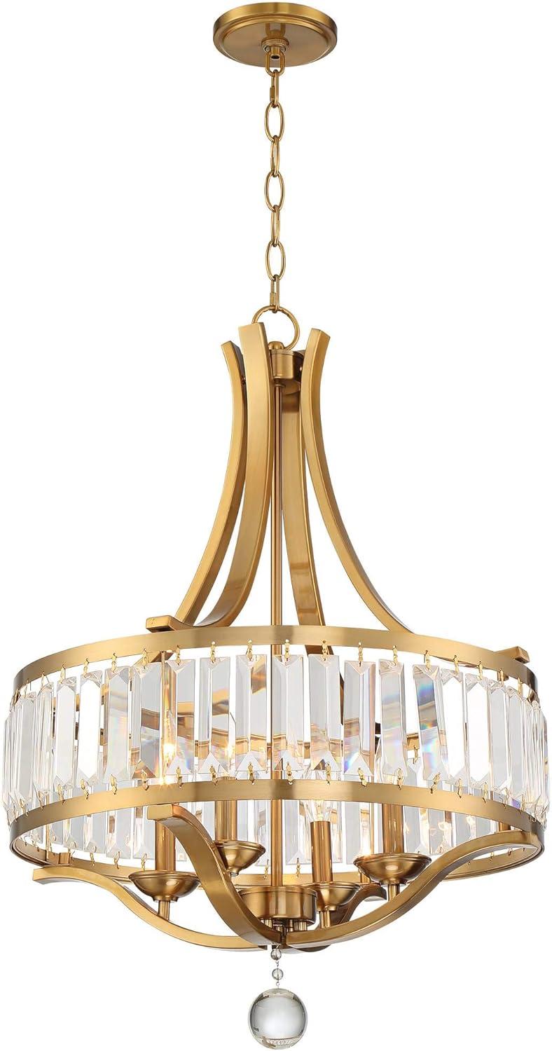 Possini Euro Design Prava Warm Brass Pendant Chandelier 21 1/2" Wide Modern Crystal 4-Light Fixture for Dining Room House Foyer Kitchen Island Bedroom