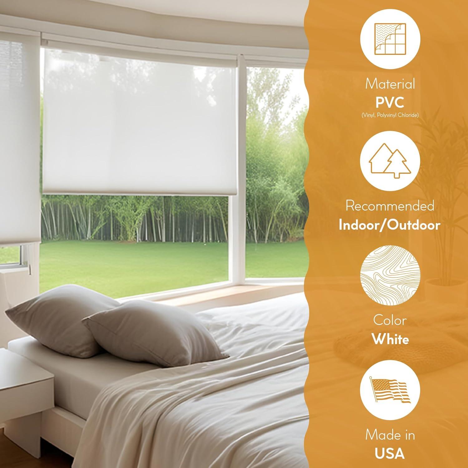 48" x 72" Outdoor Oval Vinyl Cord-Free PVC Rollup Blinds White - Radiance: UV Protection, Child Safe