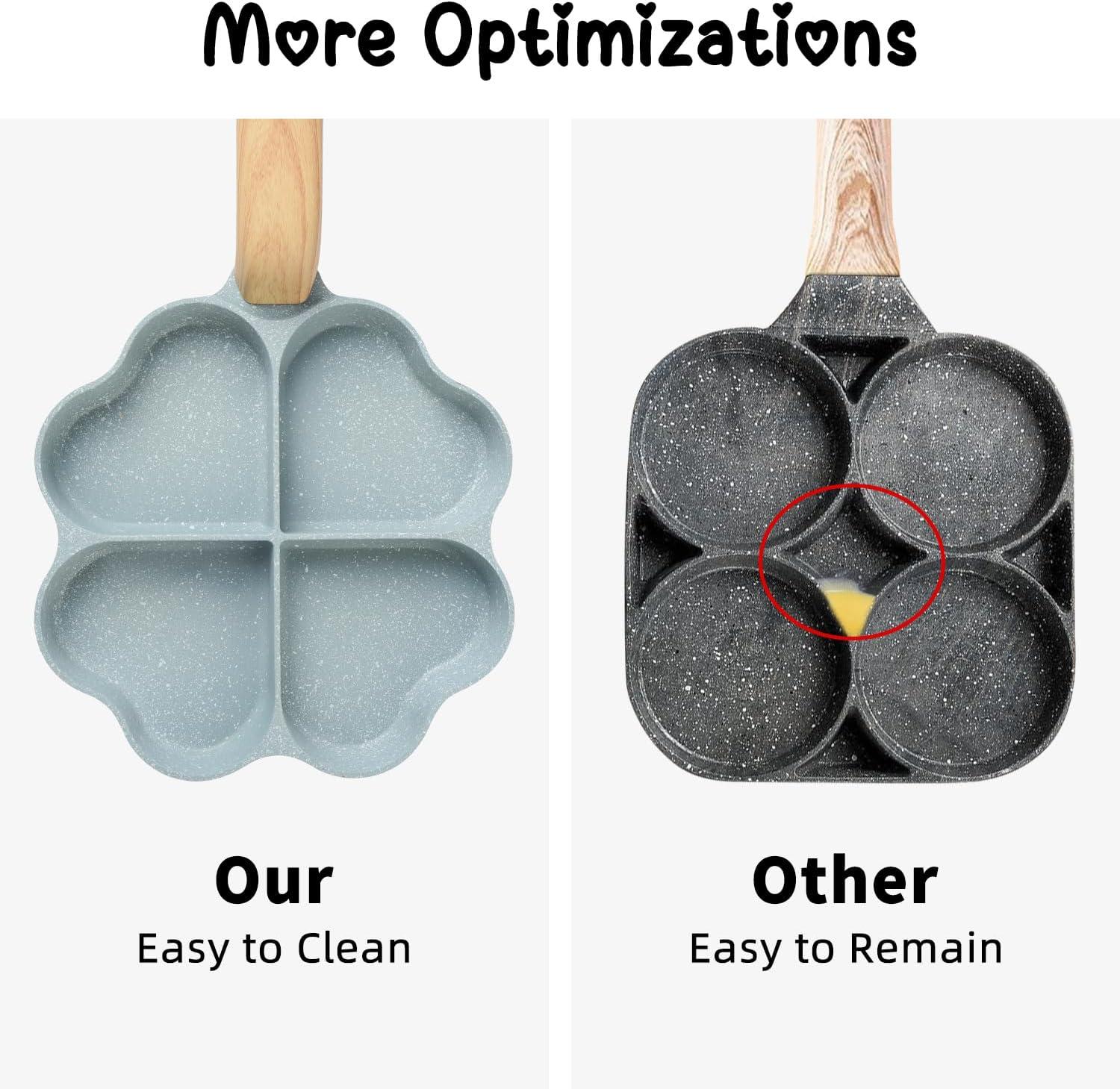 Caannasweis Egg Omelette Pan, 4-Cup Nonstick Granite Omelette Skillet Breakfast Frying Pan Egg Cooker Suitable for Gas Stove & Induction Cookware, PFOA PFOS Free, Green Heart Shaped