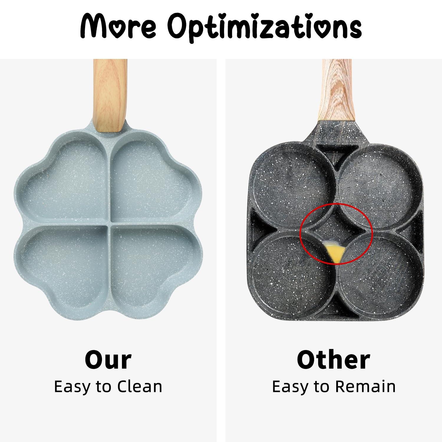 Caannasweis Egg Omelette Pan, 4-Cup Nonstick Granite Omelette Skillet Breakfast Frying Pan Egg Cooker Suitable for Gas Stove & Induction Cookware, PFOA PFOS Free, Green Heart Shaped