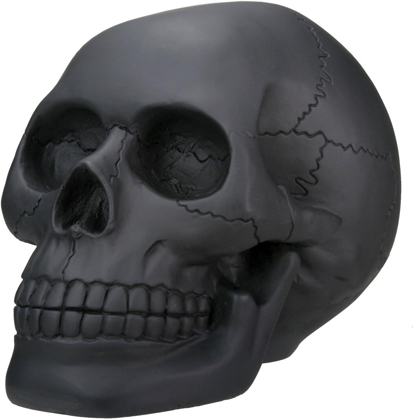 Black Burnished Resin Skull Figurine for Halloween Decor