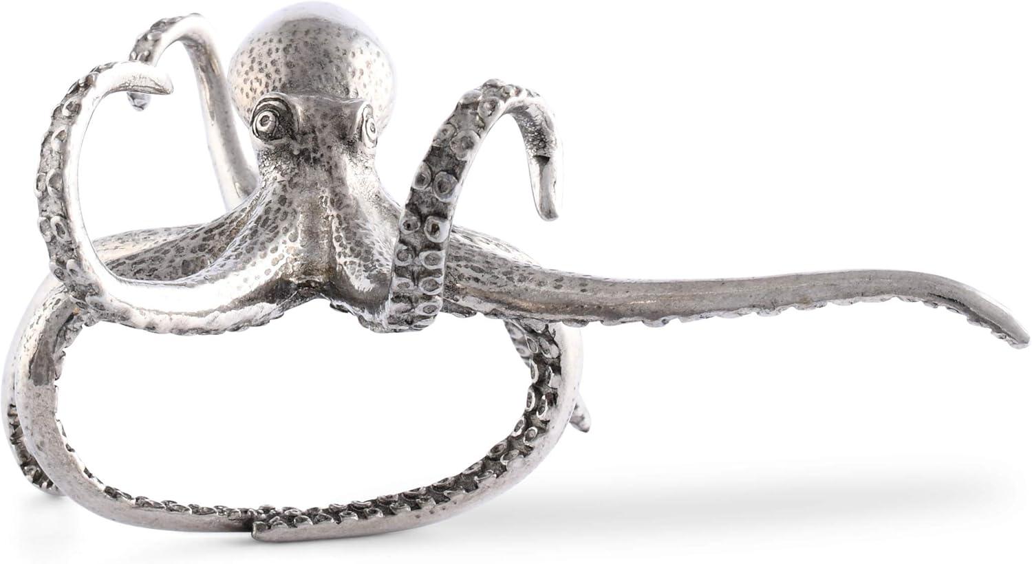 Pewter Octopus Coastal Napkin Ring with Intricate Details