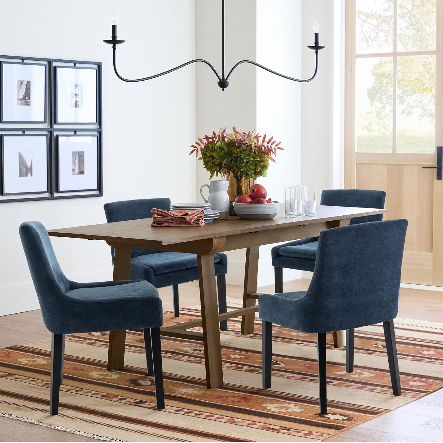 COLAMY Mid-Back Dining Chairs Set of 2, Upholstered Corduroy Accent Side Chairs - Black