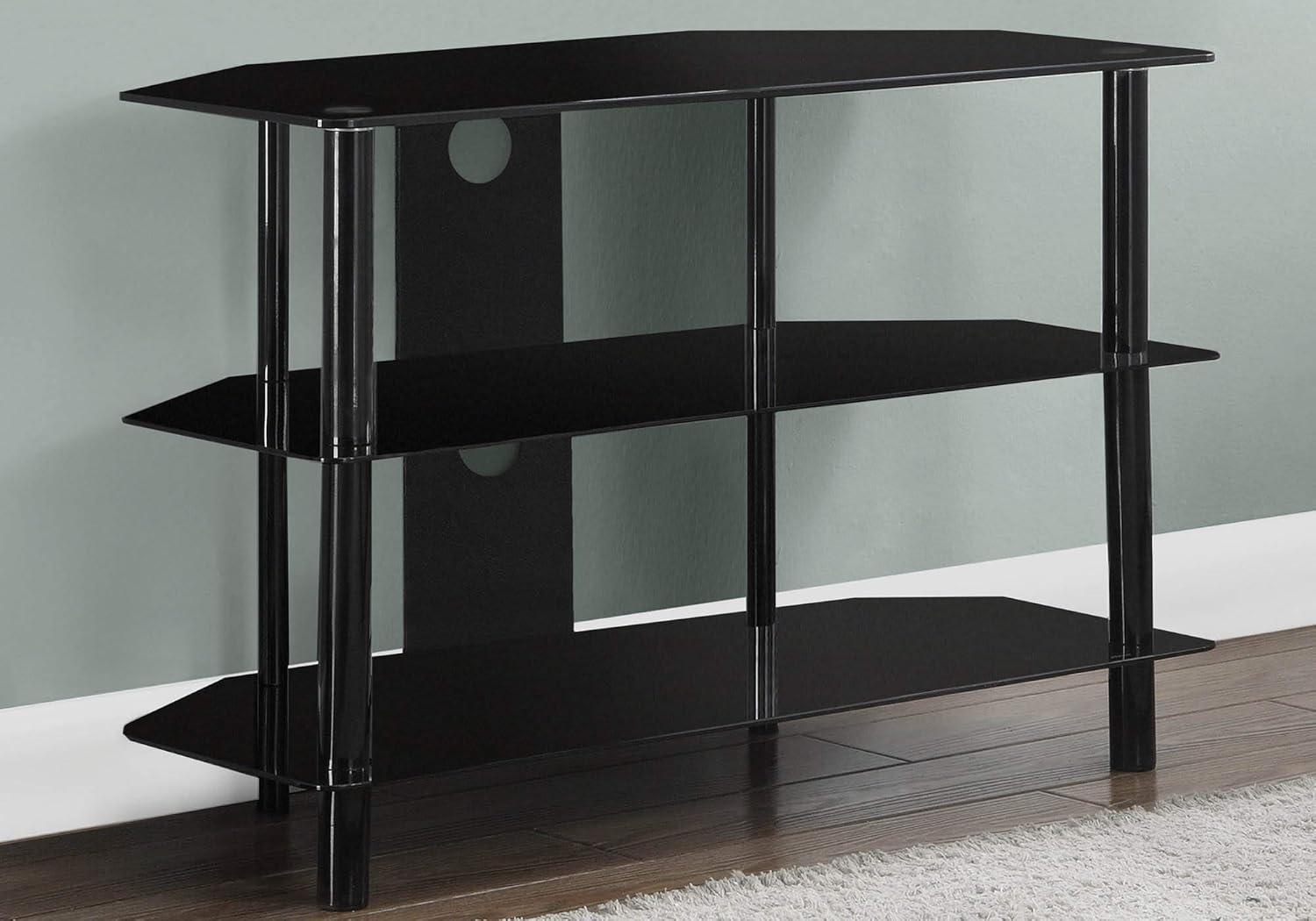 Monarch Specialties Tv Stand, 36 Inch, Console, Storage Shelves, Living Room, Bedroom, Black Metal