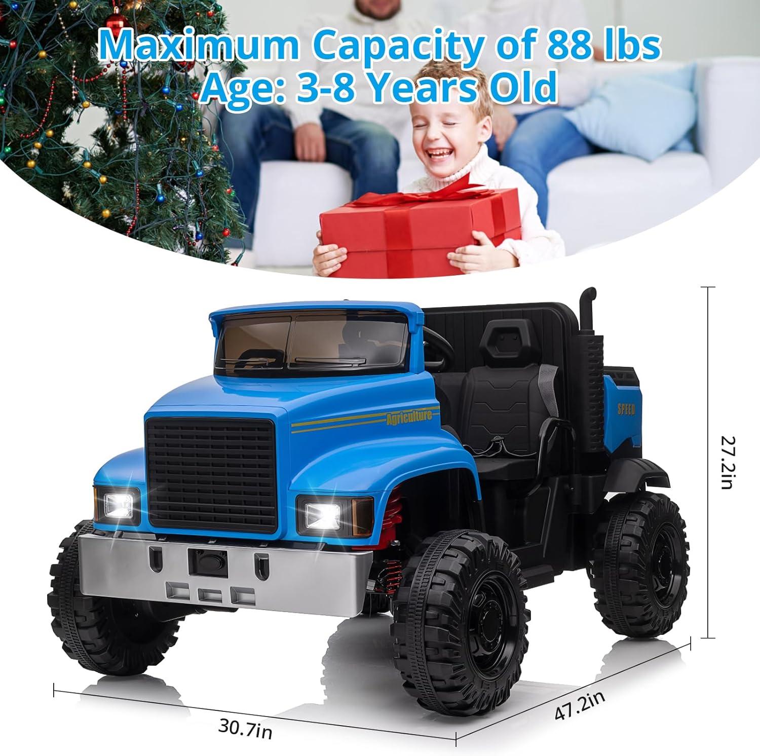 24V Ride On Truck with Remote Control Electric UTV Vehicles with Dump Bed, 4WD Power 4x200W Motors,4xSpring Suspension, 3 Speeds, 2 Seater Kids Ride On Toys Best Gifts for Kids