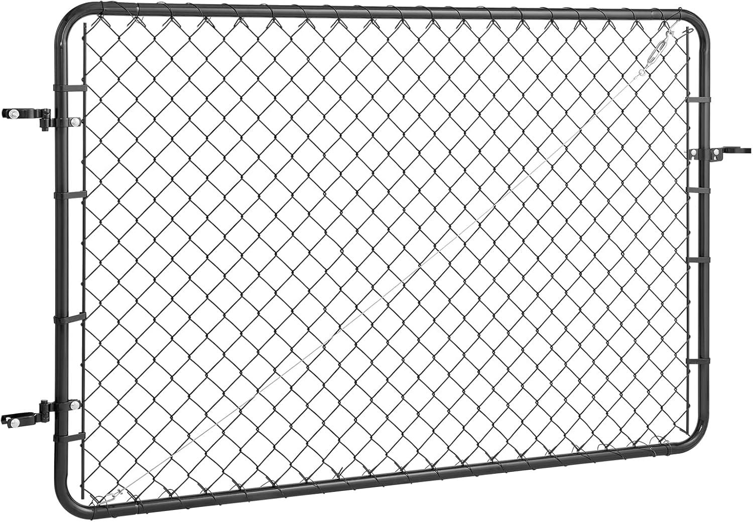 VEVOR Chain Link Fence Gate, 72 x 48 in, Adjustable Chain Link Fence Panel, Fit 2.2-6 ft (W) x 6 ft (H) Garden Fence Gate Opening, Fencing Gate with Plastic Coating, for Farm Black, Posts Not Included