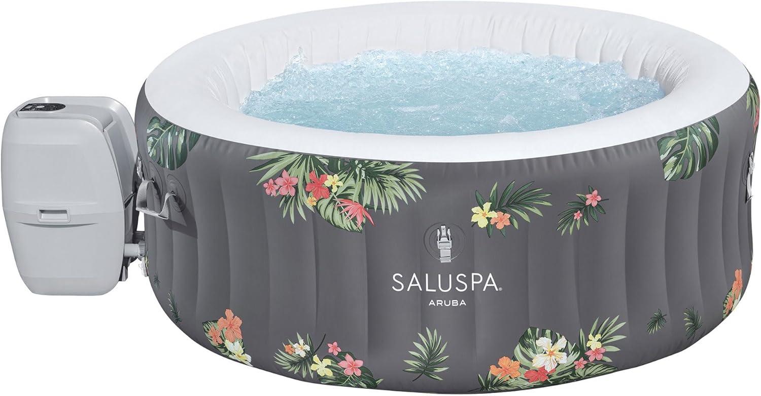 Bestway SaluSpa Aruba AirJet Large Round 2 to 3 Person Inflatable Hot Tub Portable Outdoor Spa with 110 AirJets, Grey