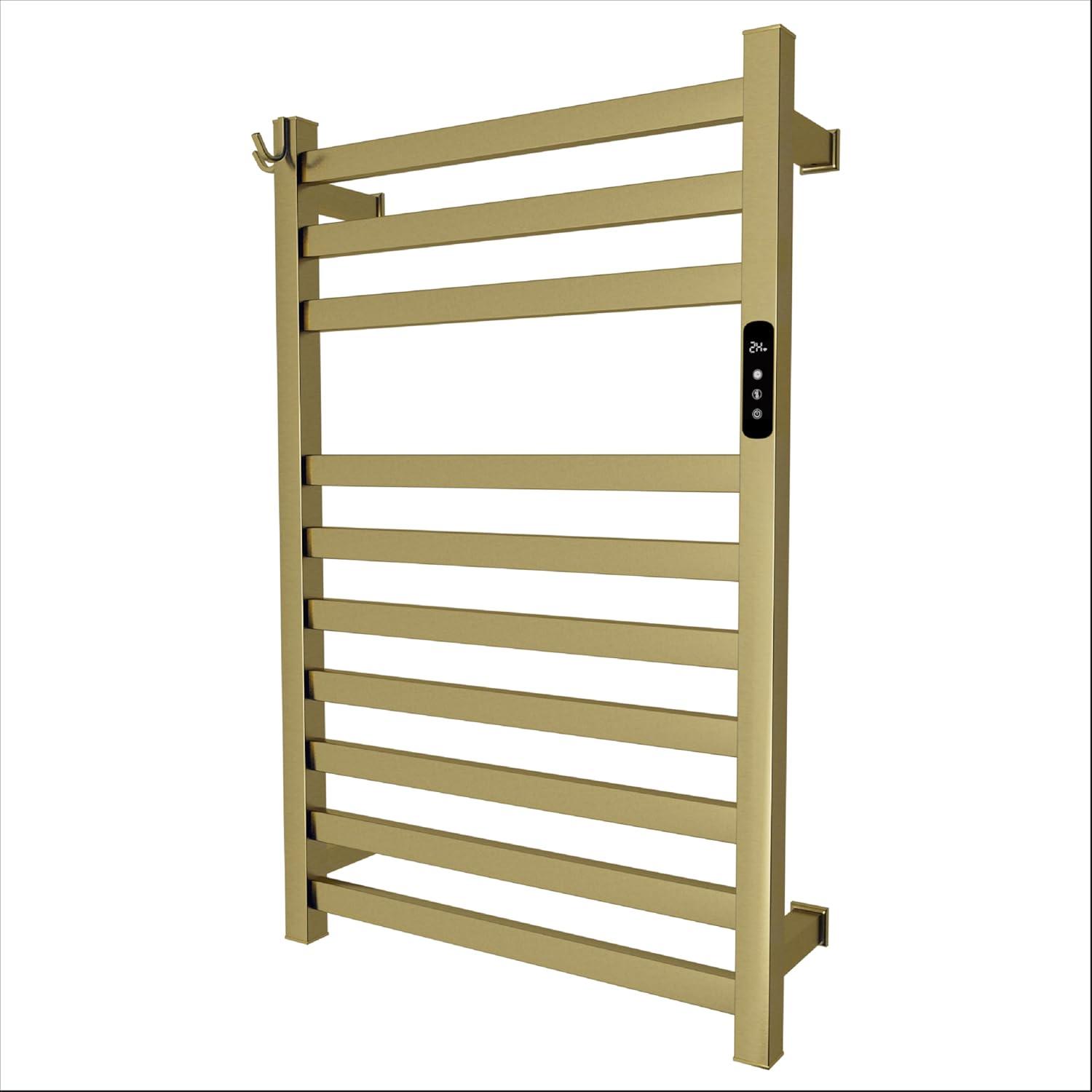 Brushed Brass Wall Mounted Stainless Steel Towel Warmer with Wi-Fi Timer