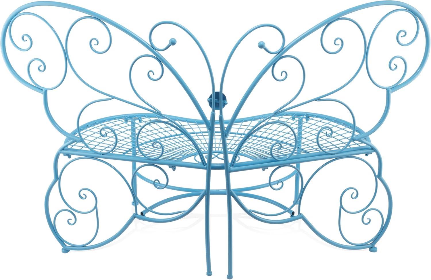 38" x 62" Metal Butterfly Outdoor Bench Blue - Alpine Corporation