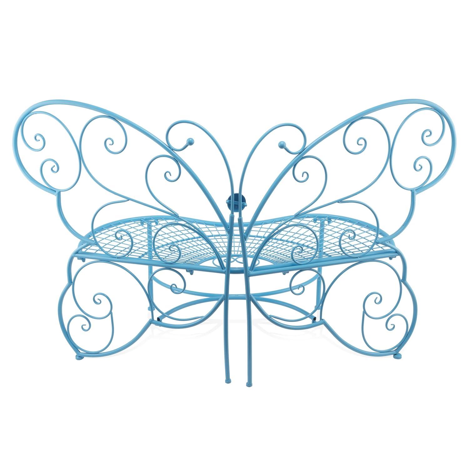 38" x 62" Metal Butterfly Outdoor Bench Blue - Alpine Corporation