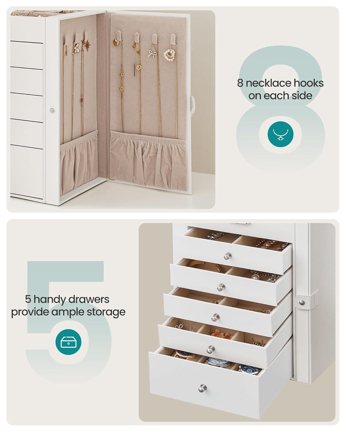 Wonderful Mirror Drawers Jewelry Boxes, White, 6.84 lbs