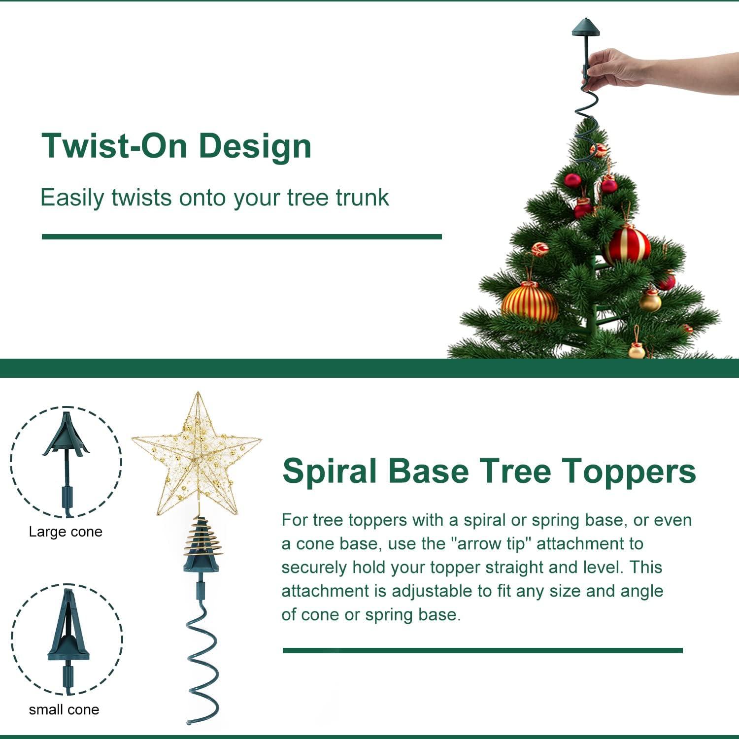 [Christmas Tree Topper Holder] - Twist-on Holiday Universal Tree Topper Stabilizer Fits All Base Types- Metal Green Support Rod with Adjustable attachments to stabilize Seasonal Treetop Ornaments