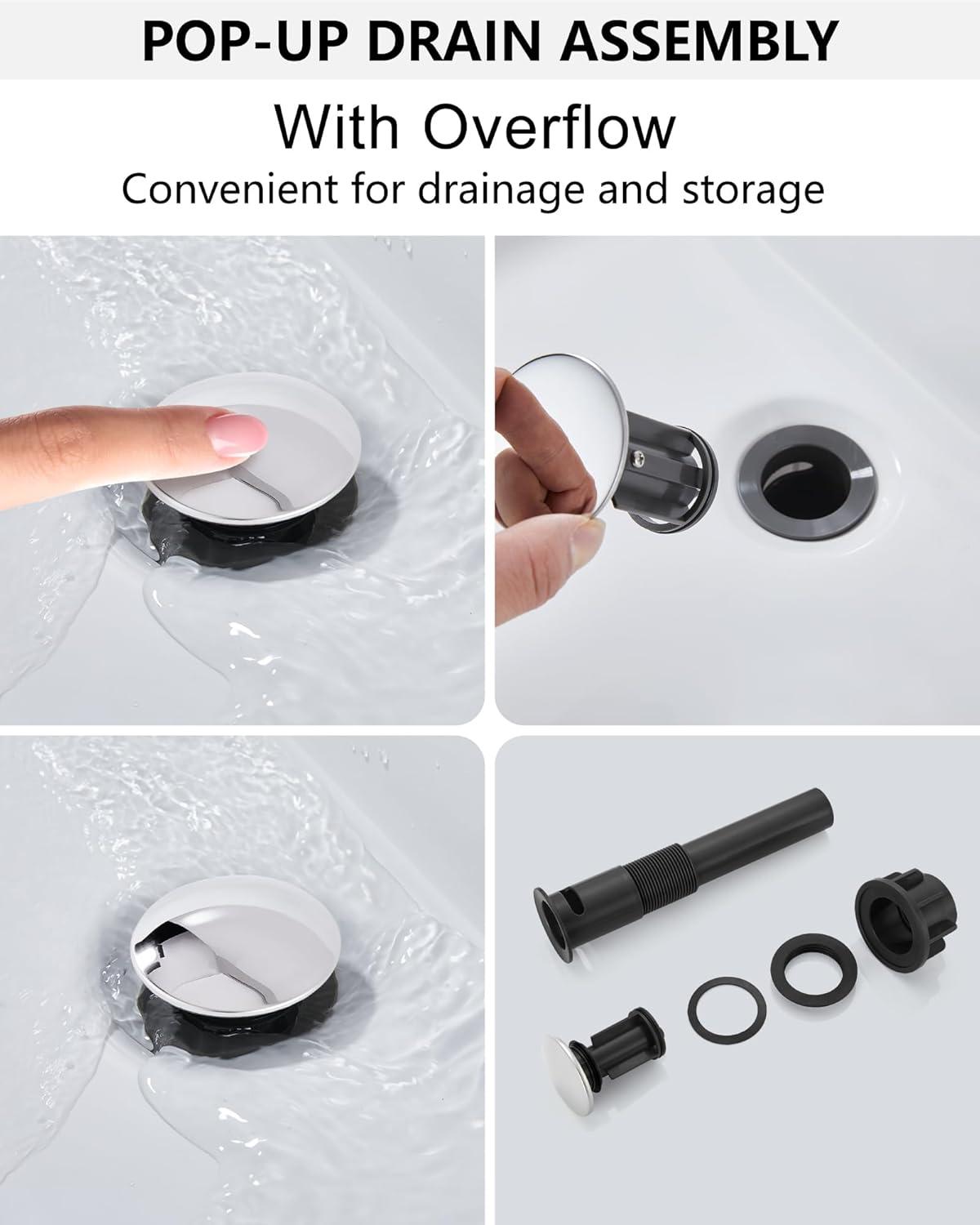 Midanya Waterfall Spout Bathroom Faucet Single Handle 1 Hole Bathroom Sink Faucet,Modern RV Lavatory Vanity Basin Tap with Water Hose,Short Body,Polish Chrome