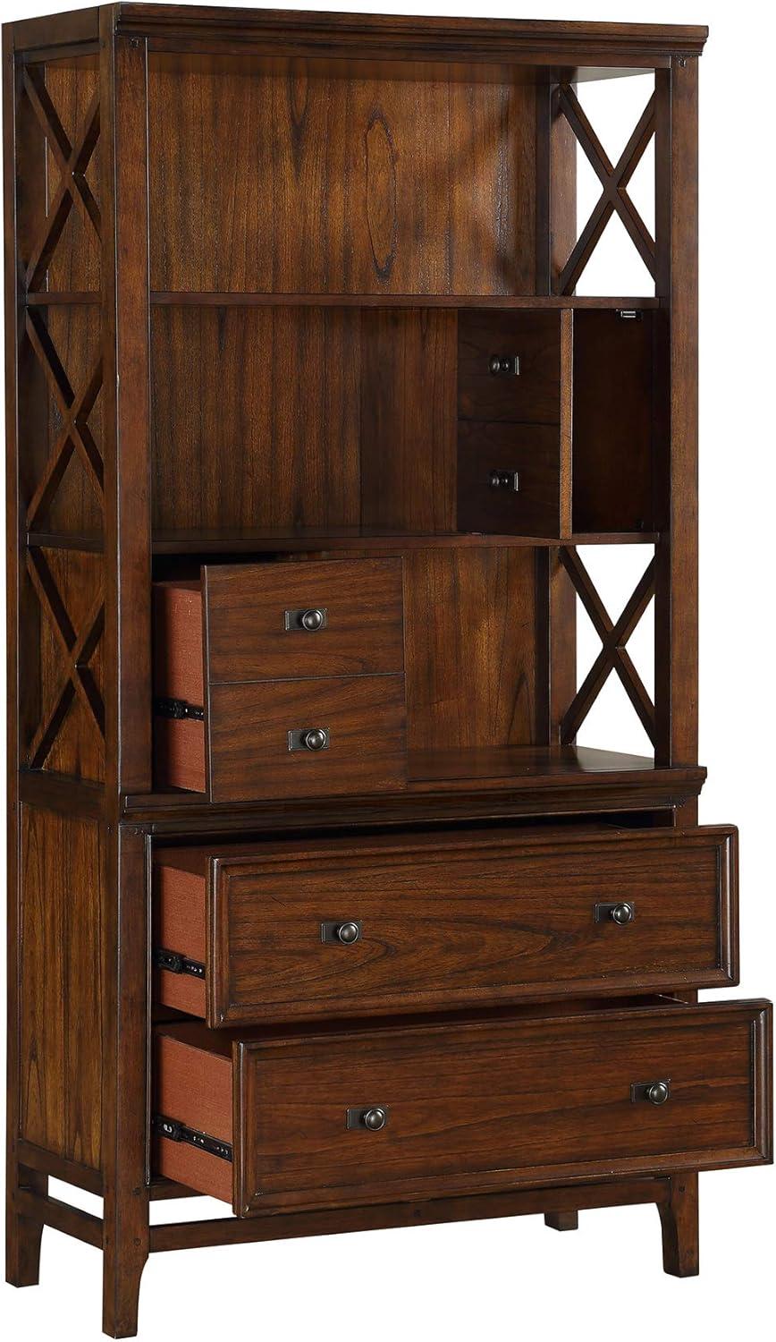 Transitional Brown Cherry Mindy Wood Bookcase with Horizontal Knobs