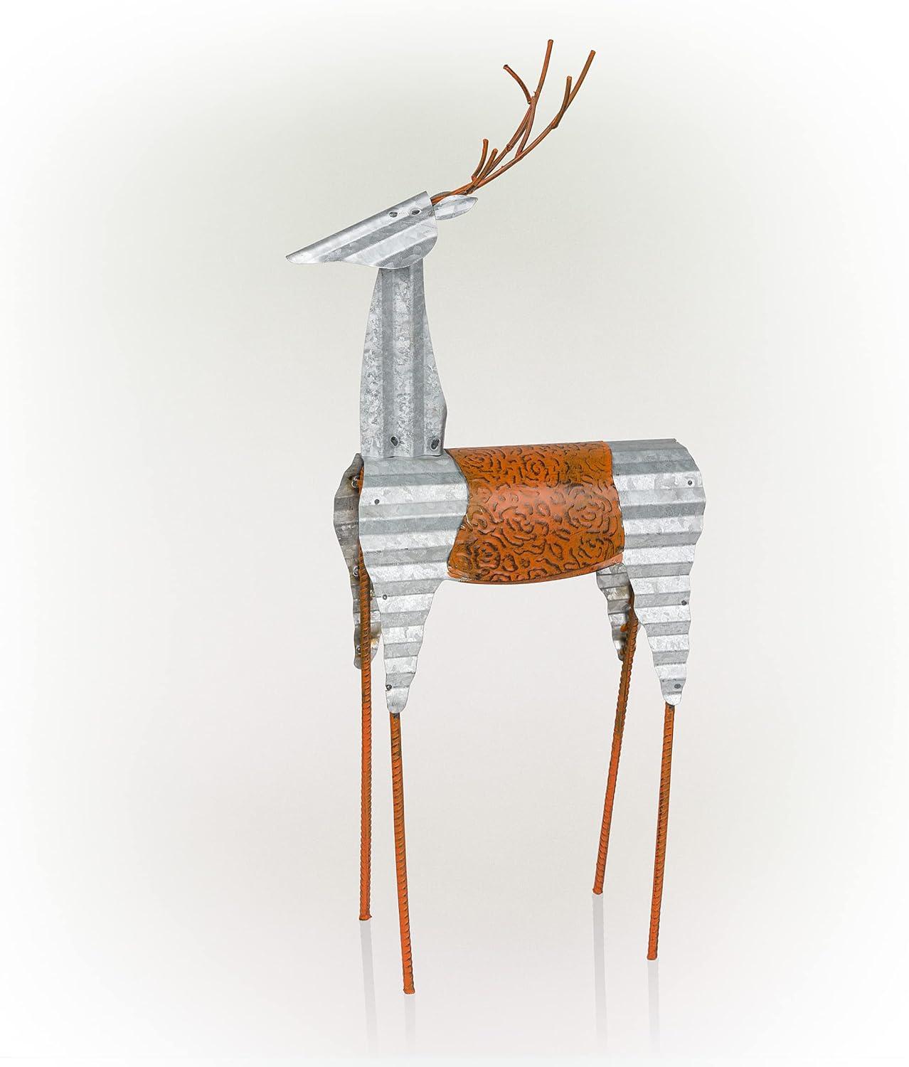 30-Inch Tall Silver and Orange Metal Reindeer Decoration