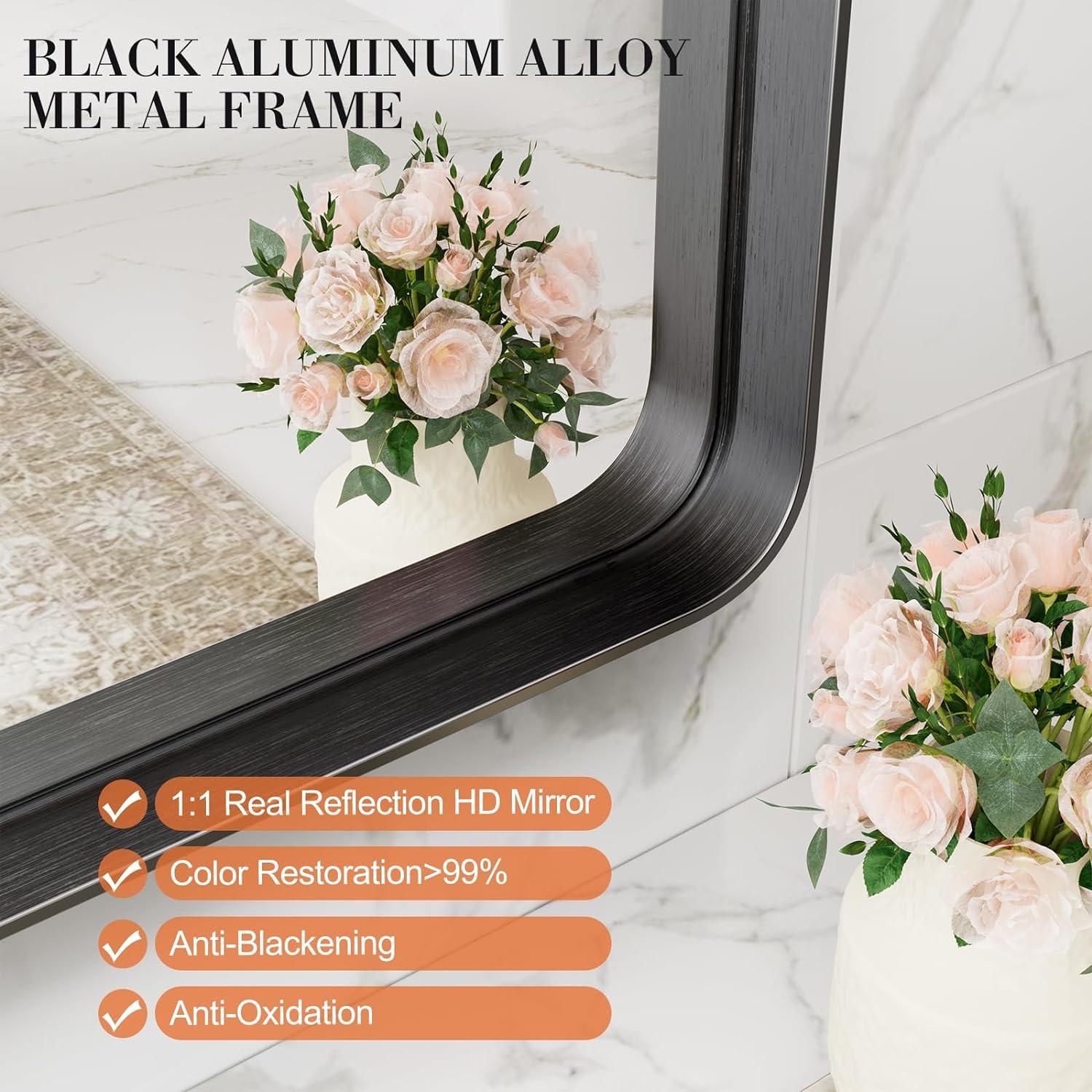 Matte Black Rectangular Aluminum Bathroom Vanity Mirror