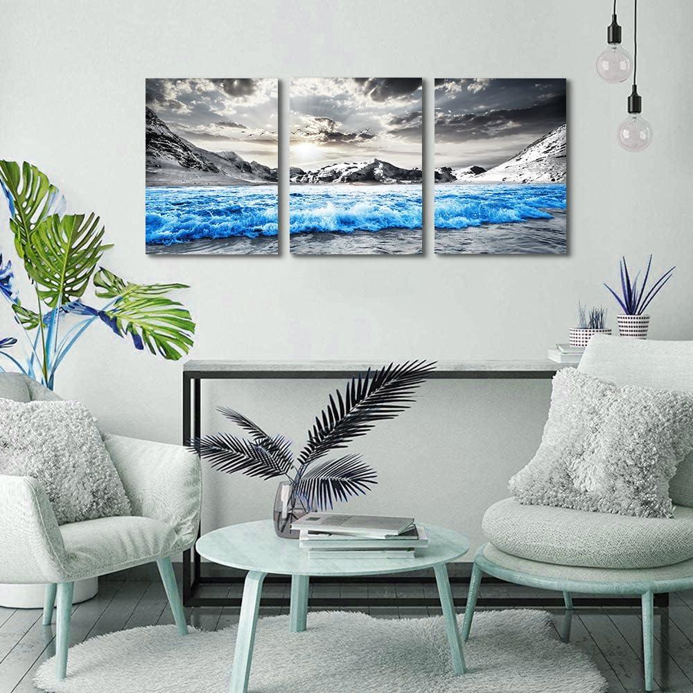 SERIMINO Beach Canvas Wall Art for Living Room, Blue Coastal Wall Decor for Bedroom, Seaside Pictures for Bathroom Wall Decoration, Ocean Painting Set for Office, Home Decor for Wall