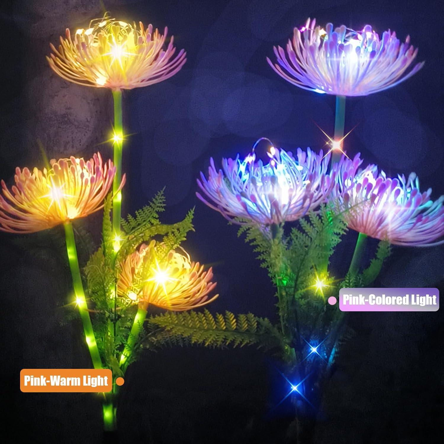 Pink Solar LED Flower Garden Lights, Waterproof Outdoor Decor