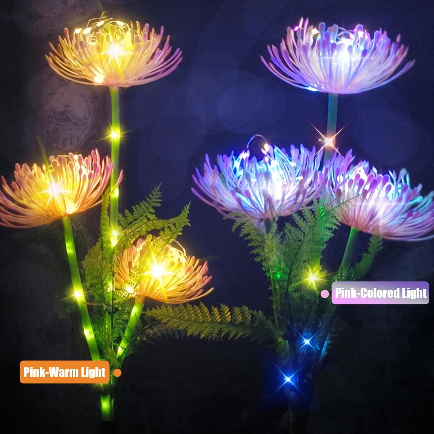 Solar Garden Lights, Solar Flowers Lights with Glowing Flowers & Stems, Upgraded Solar Panel, Outdoor Lights for Garden Decoration,Yard Decor and Gift for Mother (2 Pack)
