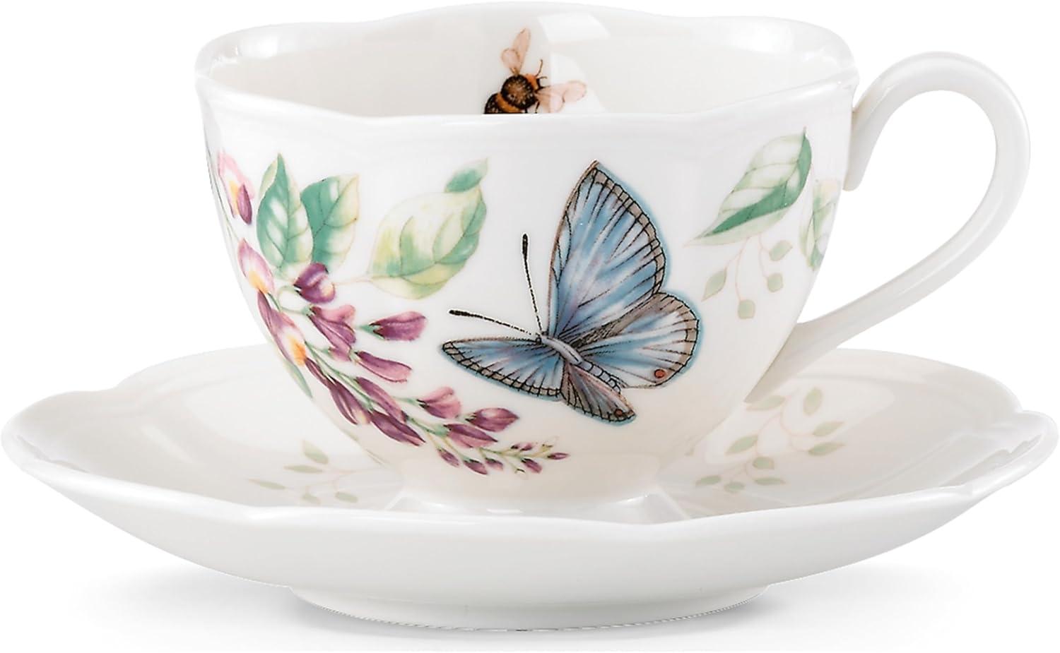 Butterfly Meadow Porcelain Teacup and Saucer Set