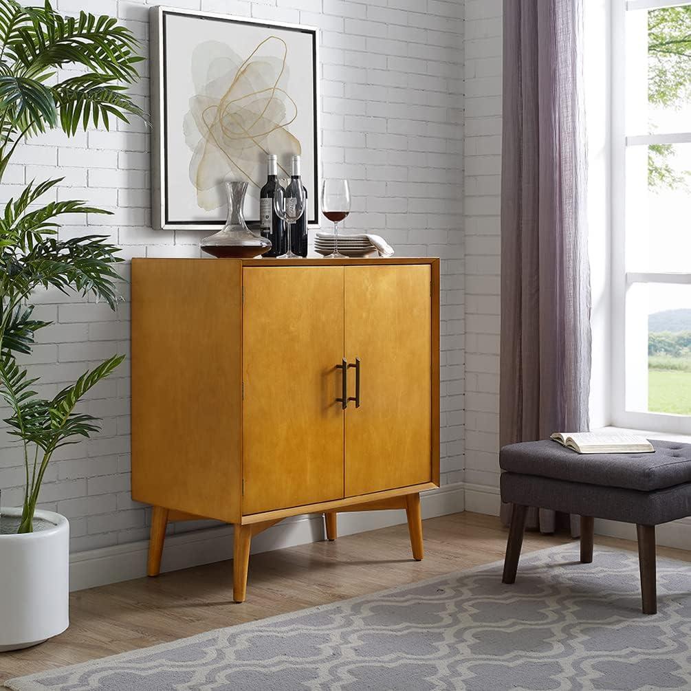 Landon Mid-Century Acorn Brown Bar Cabinet with Antique Brass Handles