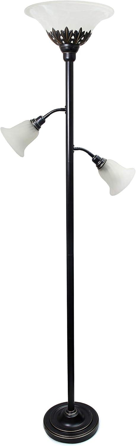 Torchiere Floor Lamp with 2 Reading Lights and Scalloped Glass Shades Bronze/White - Lalia Home: Adjustable, UL Listed, Metal Body