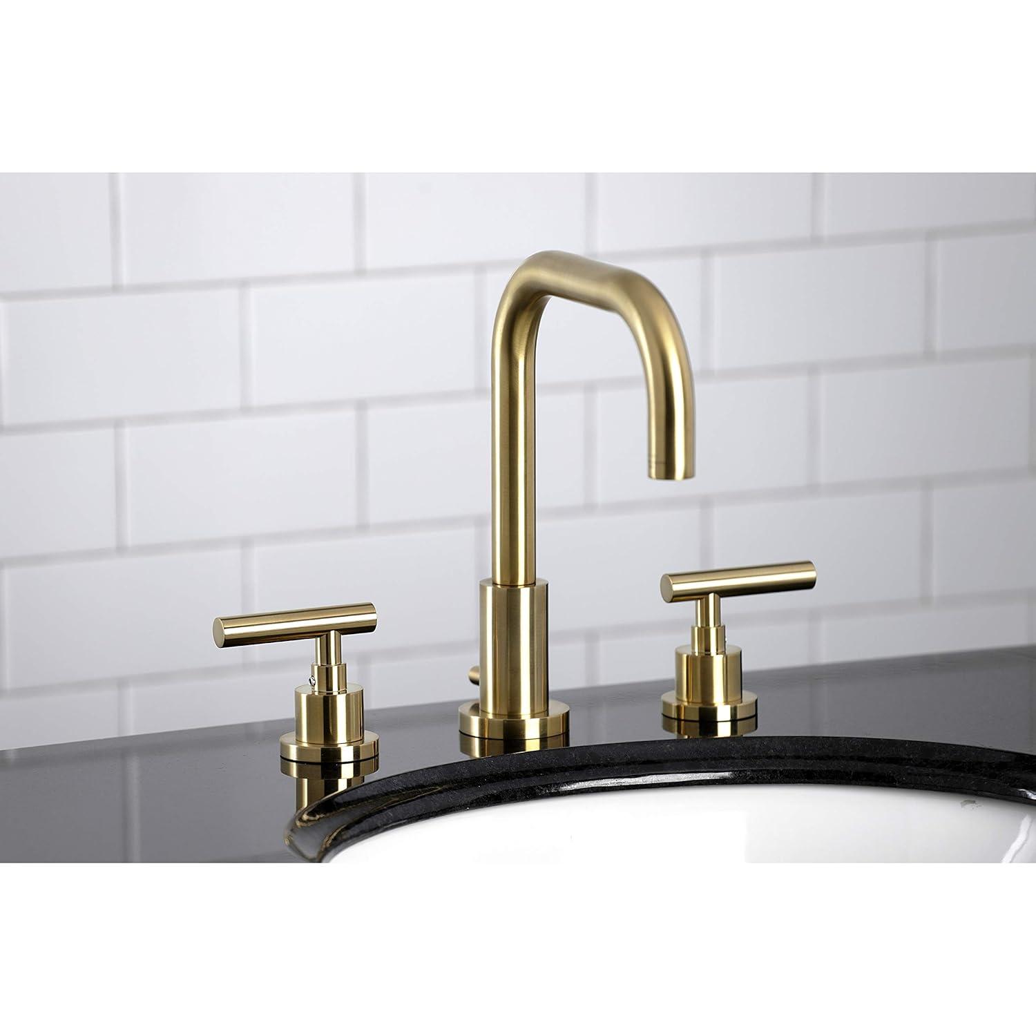 Kingston Brass Manhattan Two-Handle 3-Hole Deck Mount Widespread Bathroom Faucet with Brass Pop-Up Drain