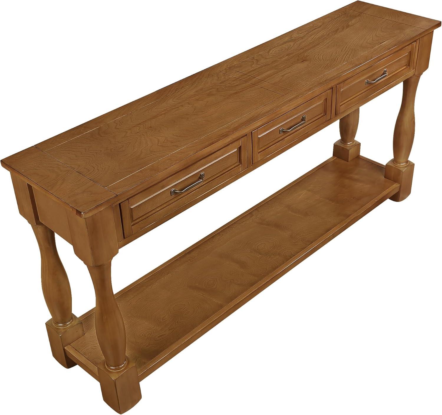 63inch Solid Wood Console Table with 3 Drawers and 1 Bottom Shelf Extra-Thick Sofa Table(Brown)