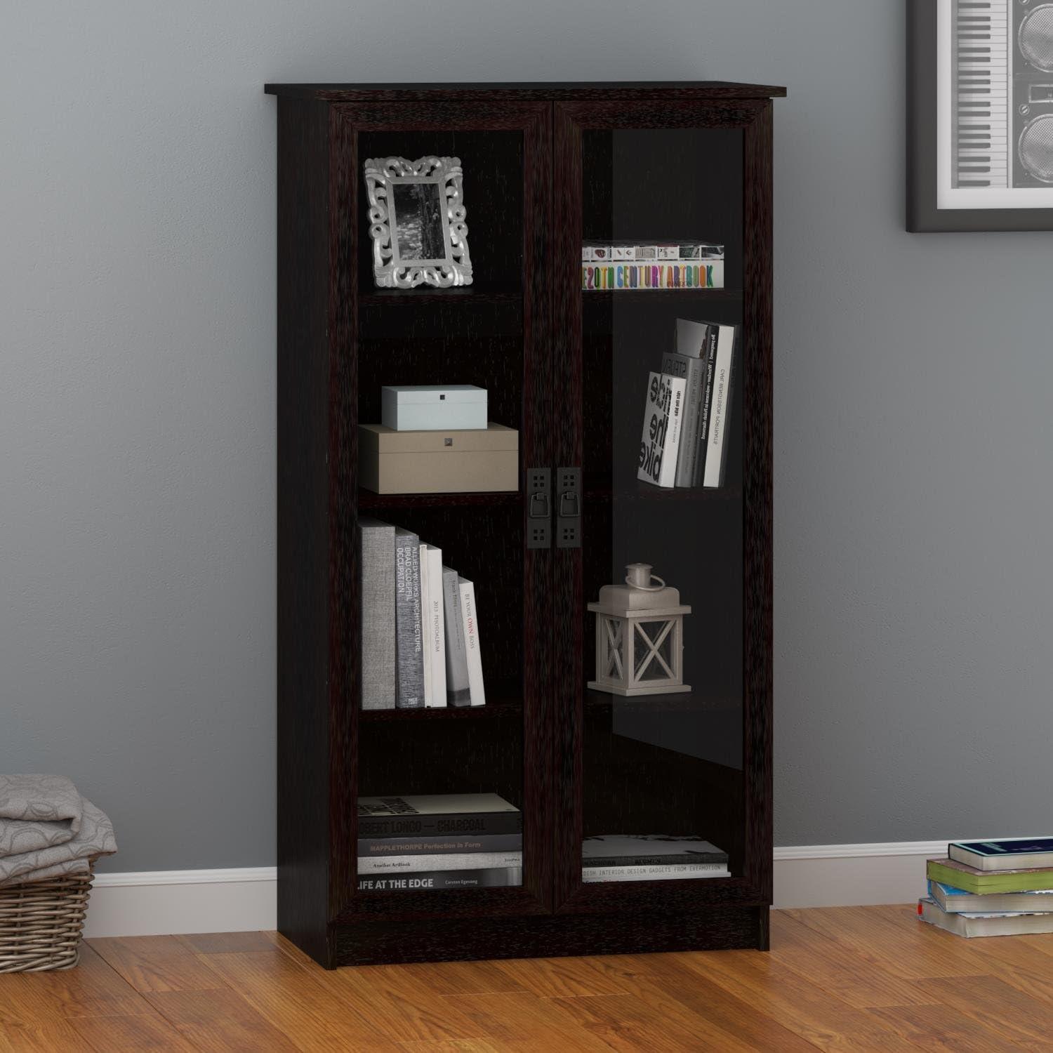 Ameriwood Home Quinton Point Black Composite 4 -Shelf Bookcase with Doors ( 29.56-in W x 53.25-in H x 15.625-in D ) Finished