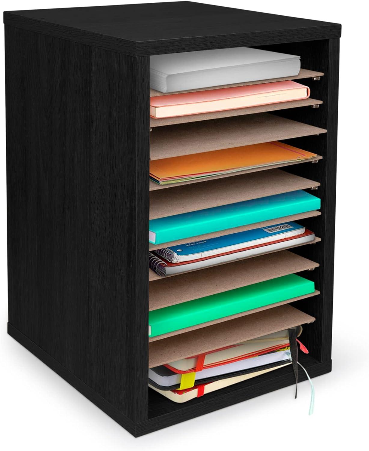 AdirOffice 500 Series 11 Compartment Wooden Literature Organizer  10.75" x 11.8" Black (500-11-BLK)