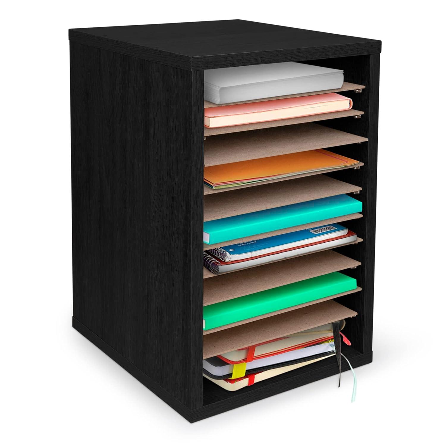 AdirOffice 500 Series 11 Compartment Wooden Literature Organizer 10.75" x 11.8" Black (500-11-BLK)