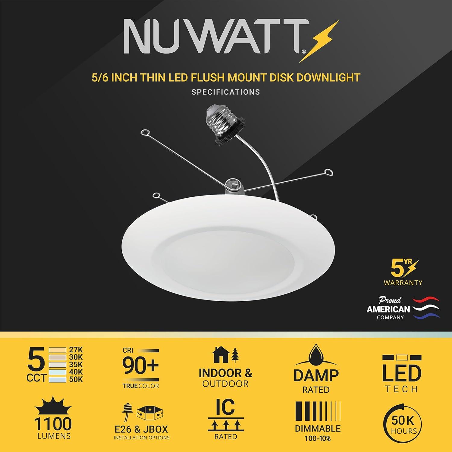 NUWATT 5/6 in. 5CCT Selectable Remodel 15W Retrofit Disk Light E26 Base LED Recessed Lighting Kit 6PK NW-R-DSK-6-15W-5CT-6P