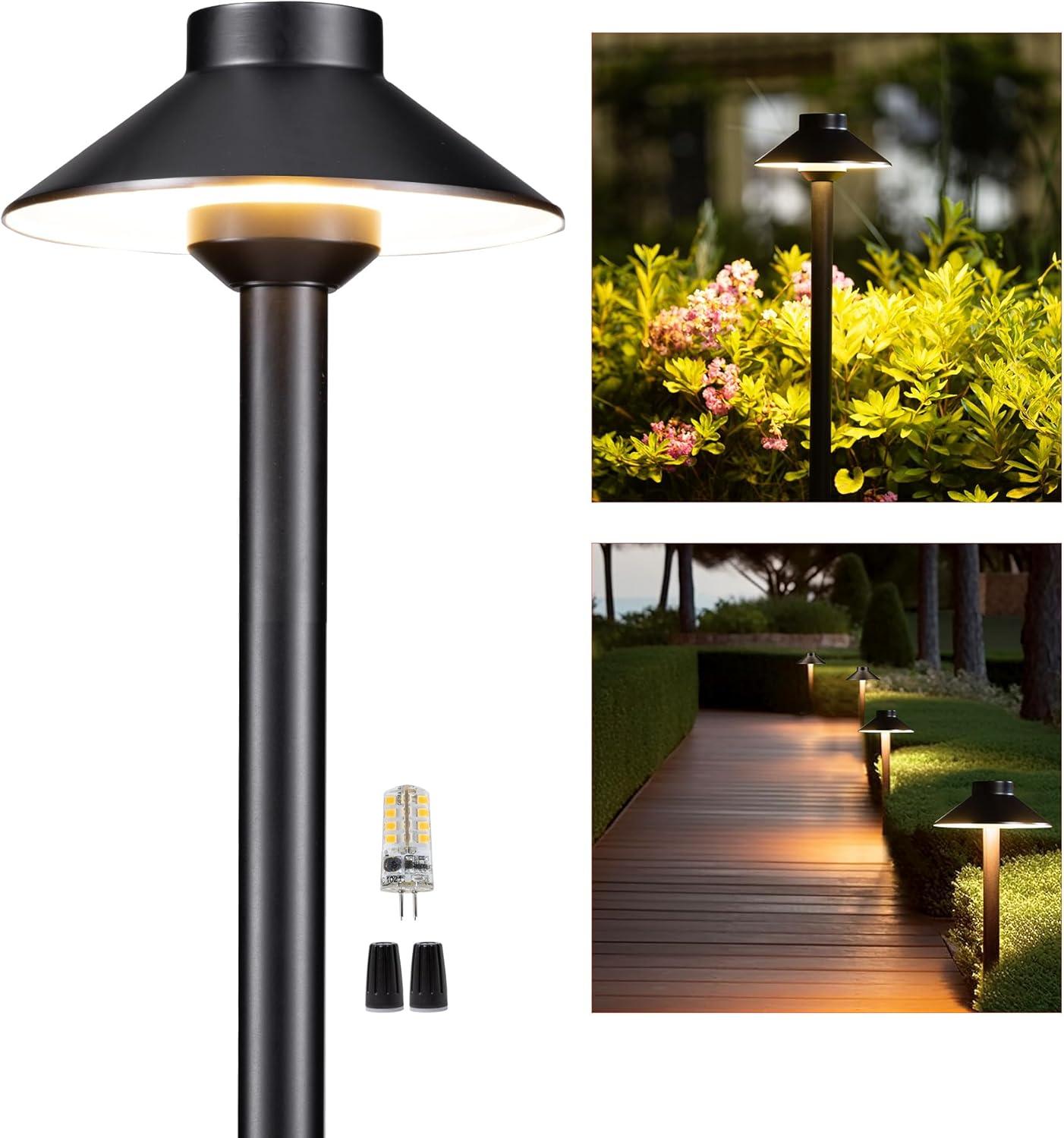 Gardenreet Brass Path Lights Black, Low Voltage LED Landscape Pathway Lights, 12V Outdoor Waterproof Landscape Lighting(Hat) for Walkway Driveway Garden Yard with 3W 2700K Warm White LED G4 Bulb