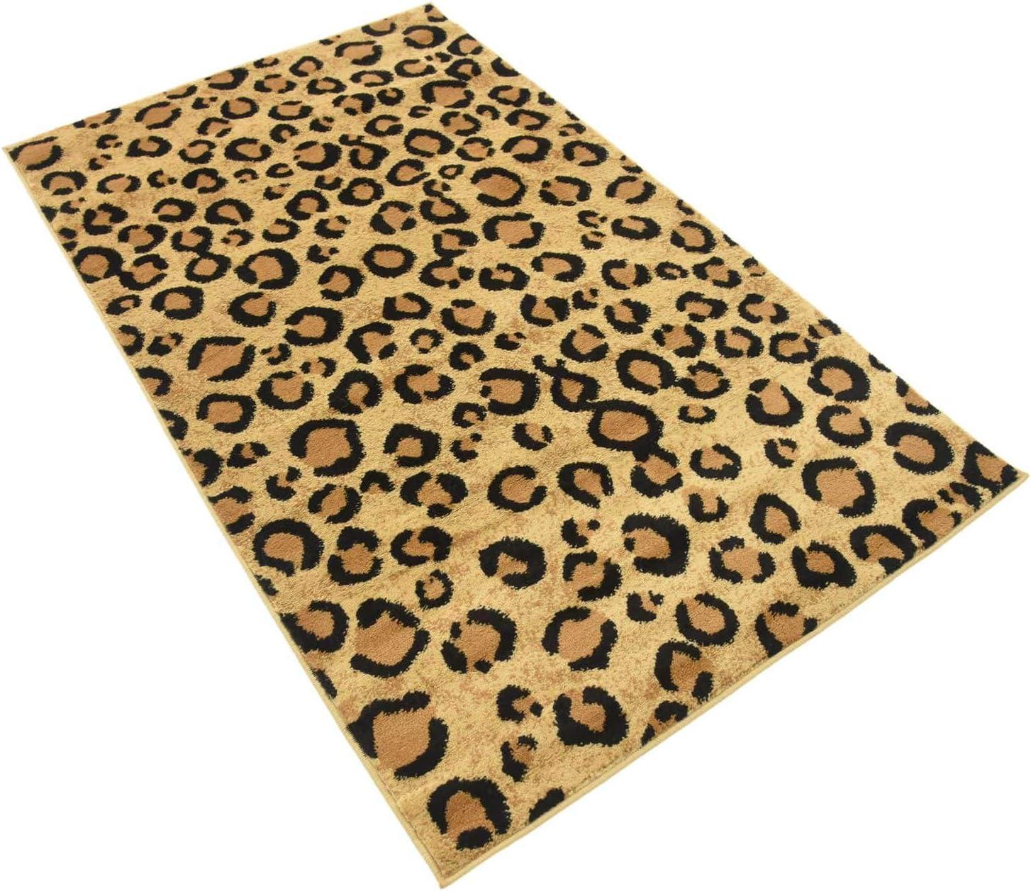 Unique Loom Leopard Wildlife Rug Light Brown/Black 3' 3" x 5' 3" Rectangle Animal Print Contemporary Perfect For Living Room Bed Room Dining Room Office