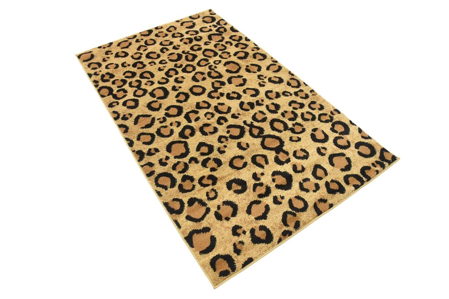 Unique Loom Wildlife Collection Area Rug - Leopard (3' 3" x 5' 3" Rectangle Light Brown/Black)