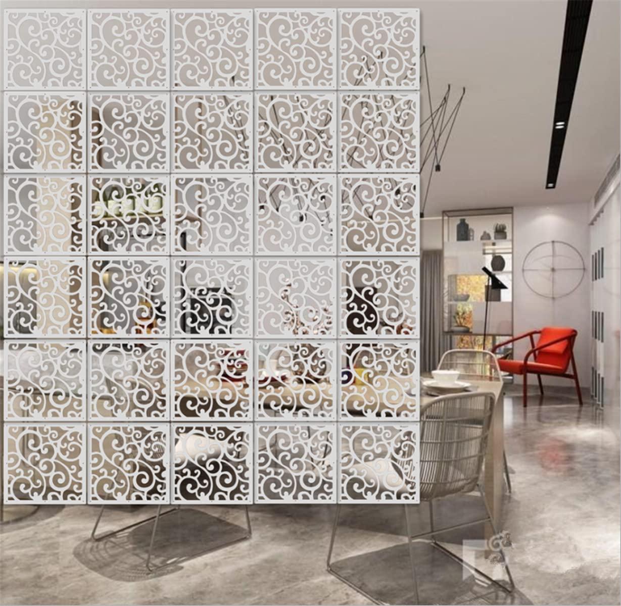 12Pcs White Hanging Room Divider,Wood-Plastic Room Divider DIY Panel Screens Partition Wall Dividers Room Decoration with All Accessories 11.4x11.4 Inch