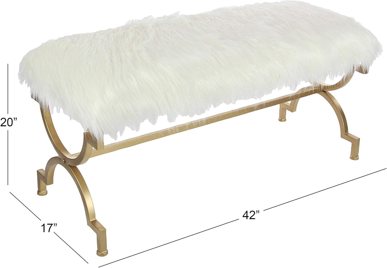 Faux Fur Cushion Bench White - Olivia & May: Chic Entryway Seating, 2-Person Metal Frame