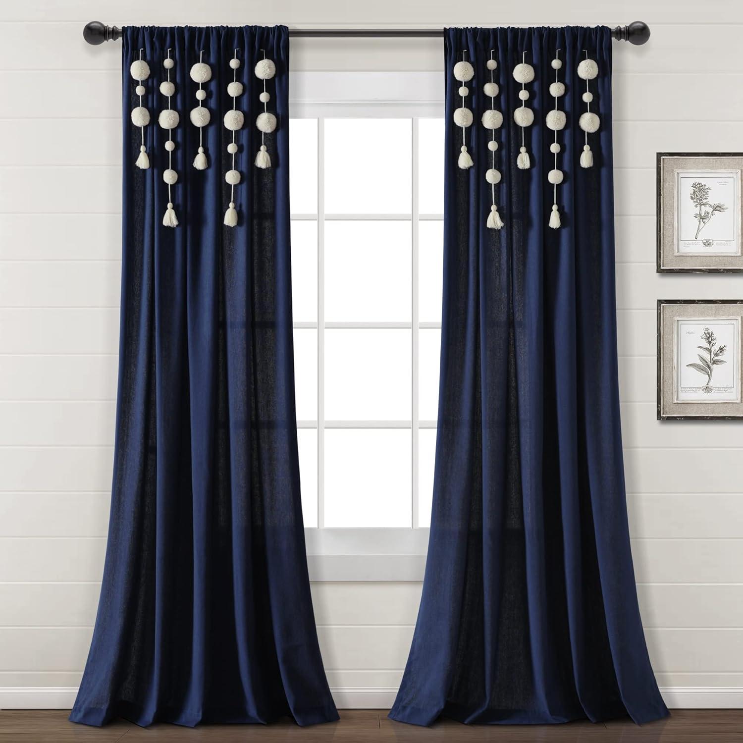 Lush Decor Tassel Window Solid Cotton Blend Semi-Sheer Rod Pocket Single Curtain Panel