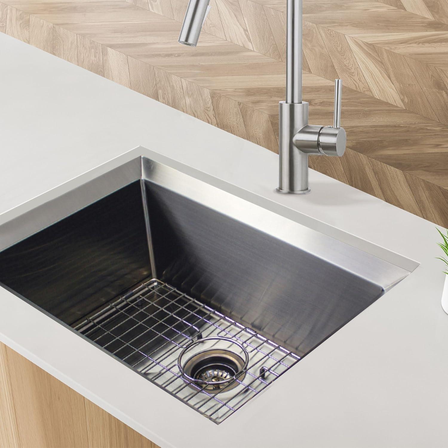 Transolid Studio 26-in x 19-in x 11-in Undermount Stainless Kitchen Sink, SinkPocket, Grid, Strainer