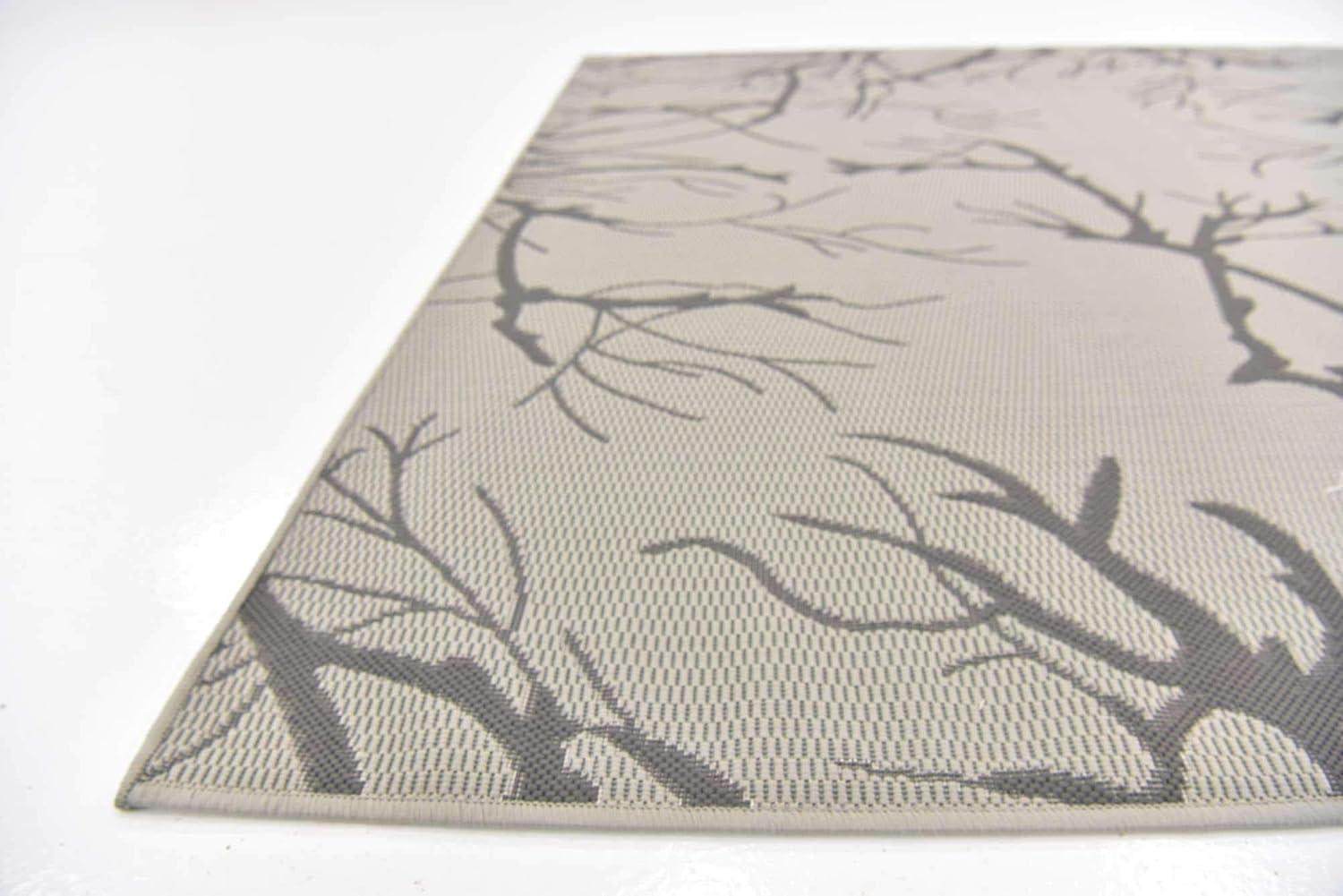 Serene Branches 6' Square Light Gray Outdoor Area Rug