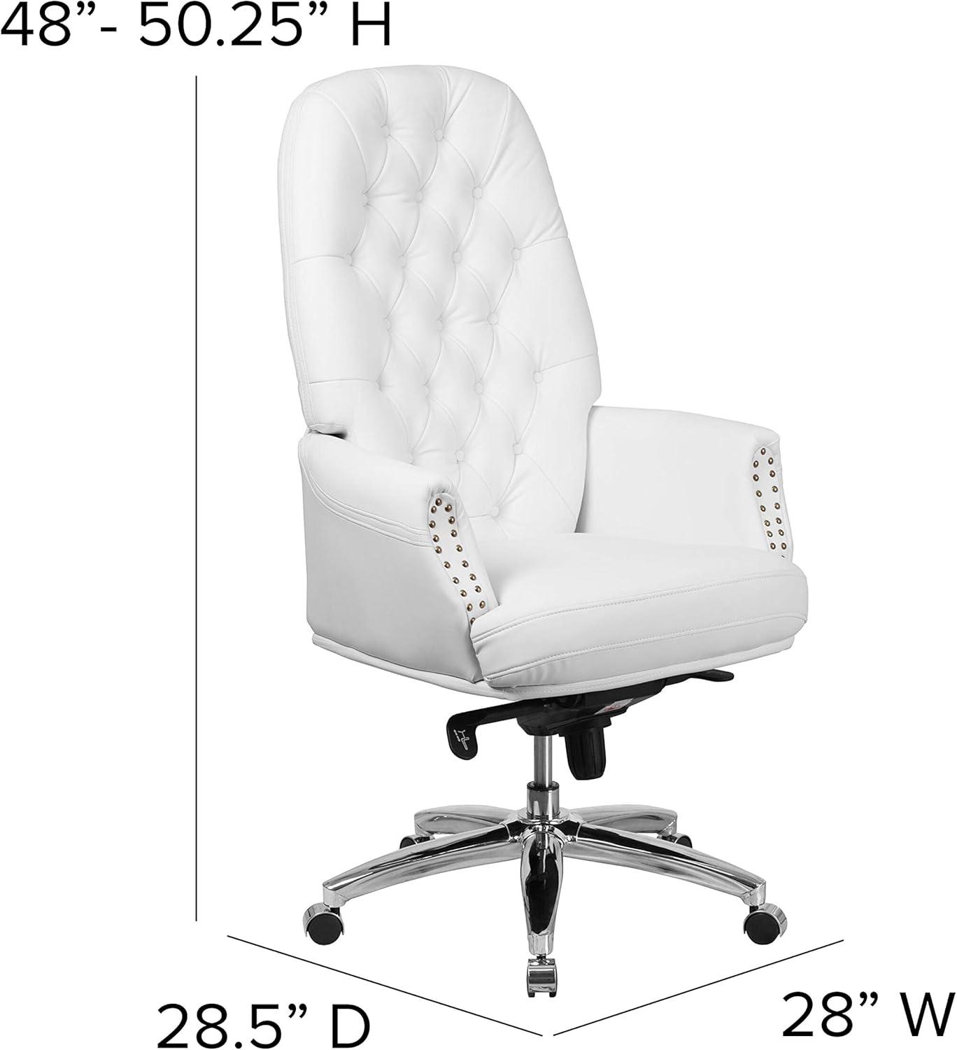 Flash Furniture Hansel High Back Traditional Tufted White LeatherSoft Multifunction Executive Swivel Ergonomic Office Chair with Arms