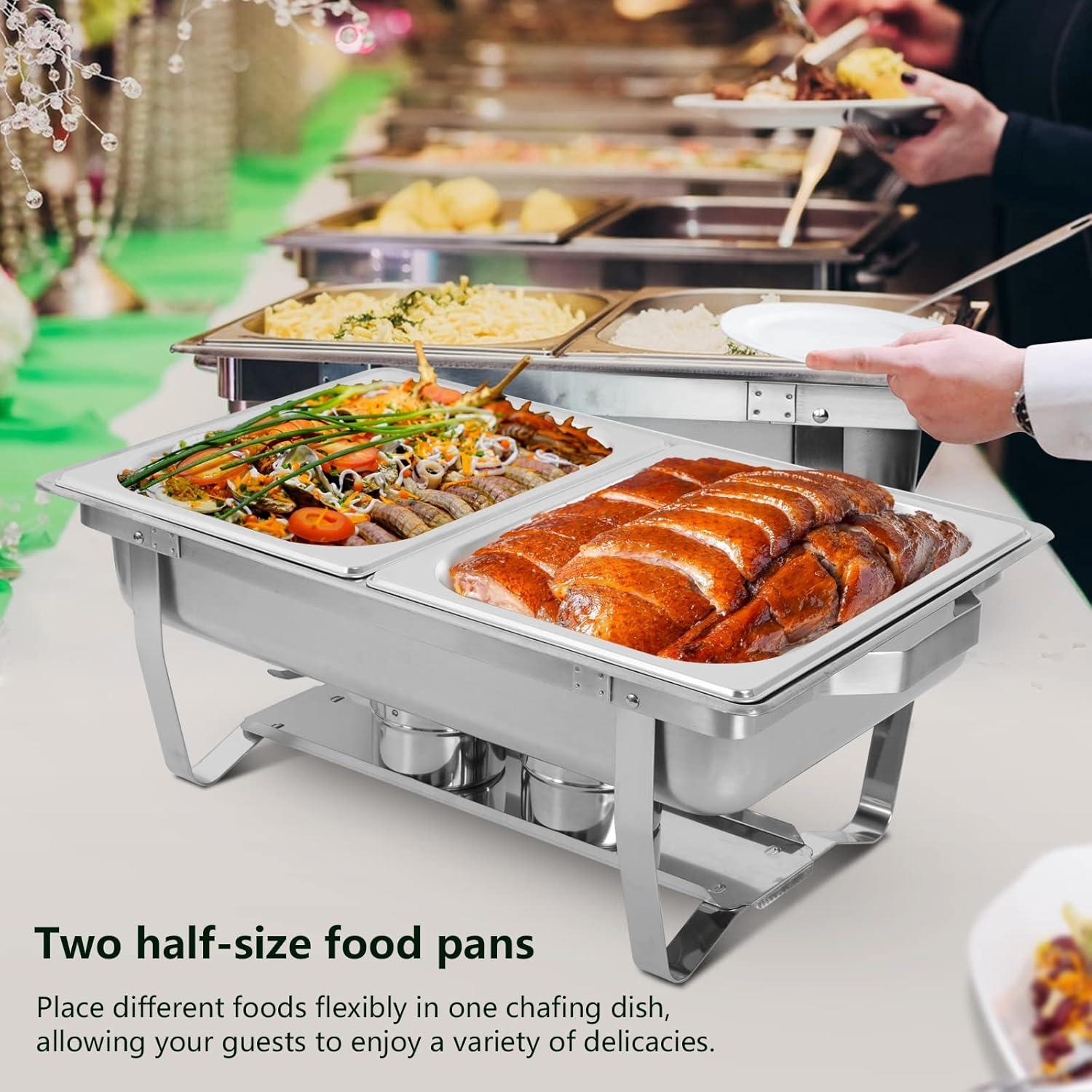 Chafing Dish Buffet Set 4 Pack, 8 QT Food Servers and Warmers Stainless Steel Chafer with Water Pan for Weddings, Parties, Banquets, and Catering